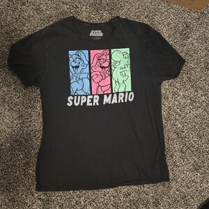 Nintendo Super Mario Black T-Shirt with Colorful Panels